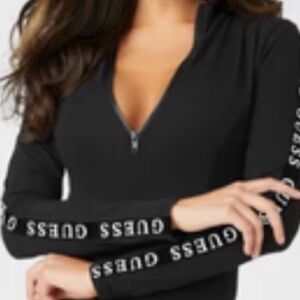 Guess Black Long Sleeve Bodysuit with Zipper